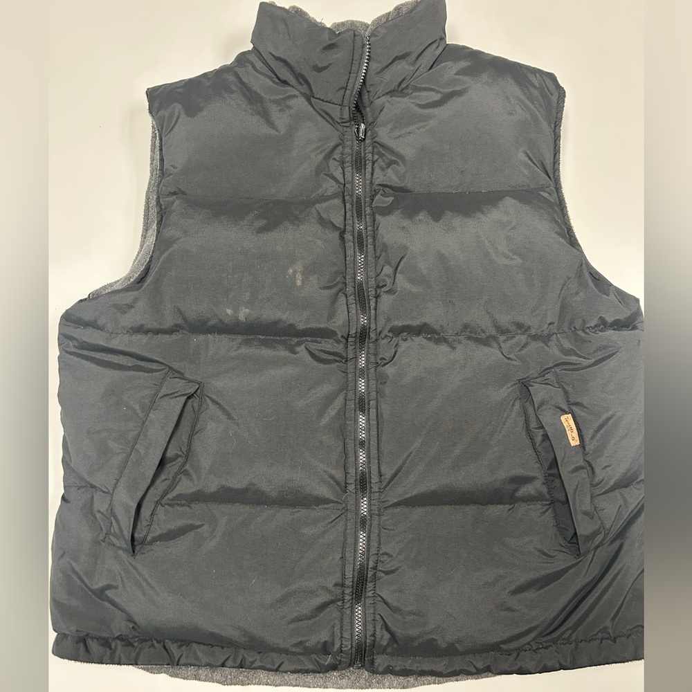Tempco Zip Up Reversible Down Puffer Vest Mens Size L Black/Gray